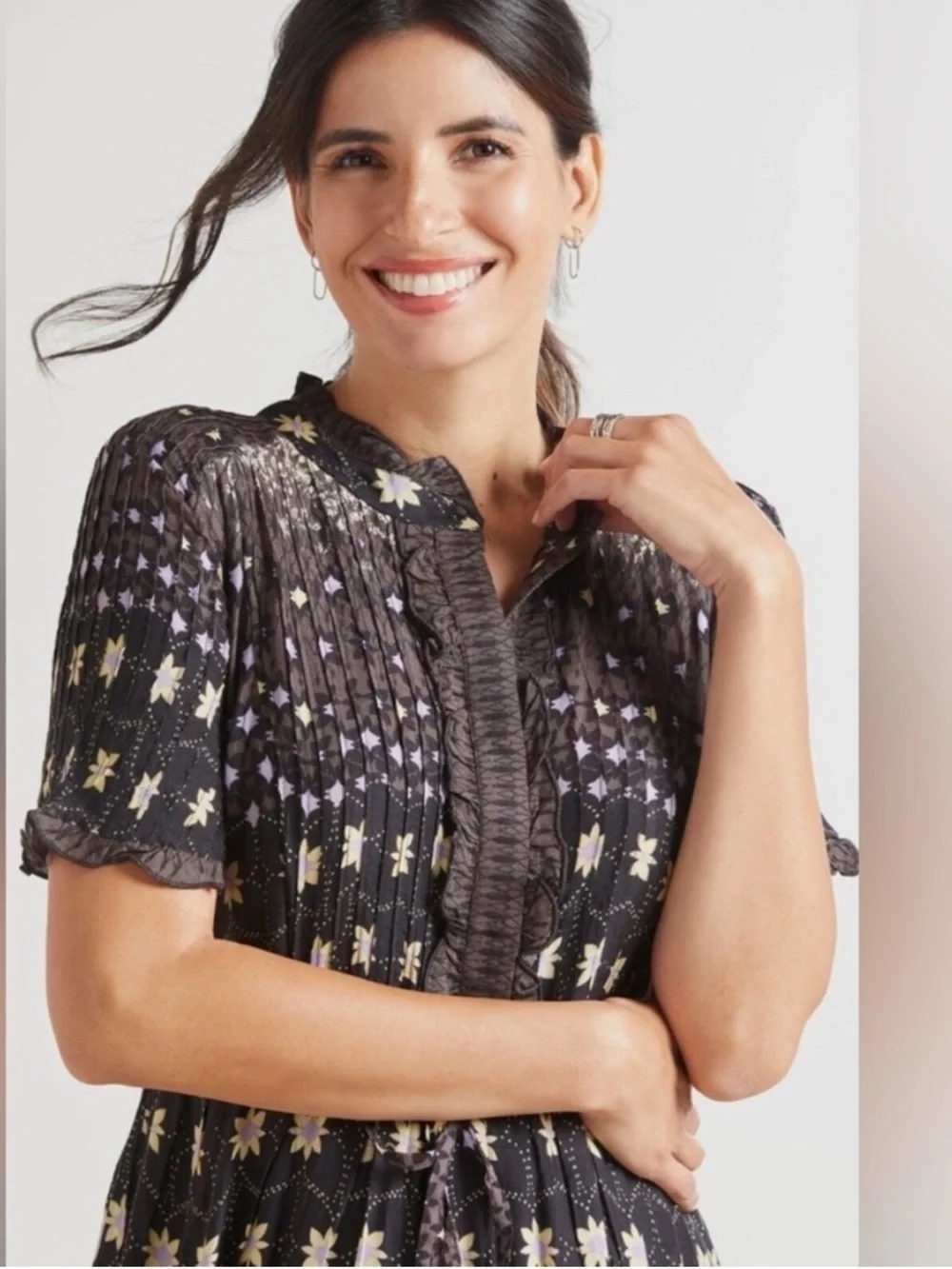 Free People Rare Feelings Midi Dress Cocoa Combo Dress Black Cottagecore Boho M